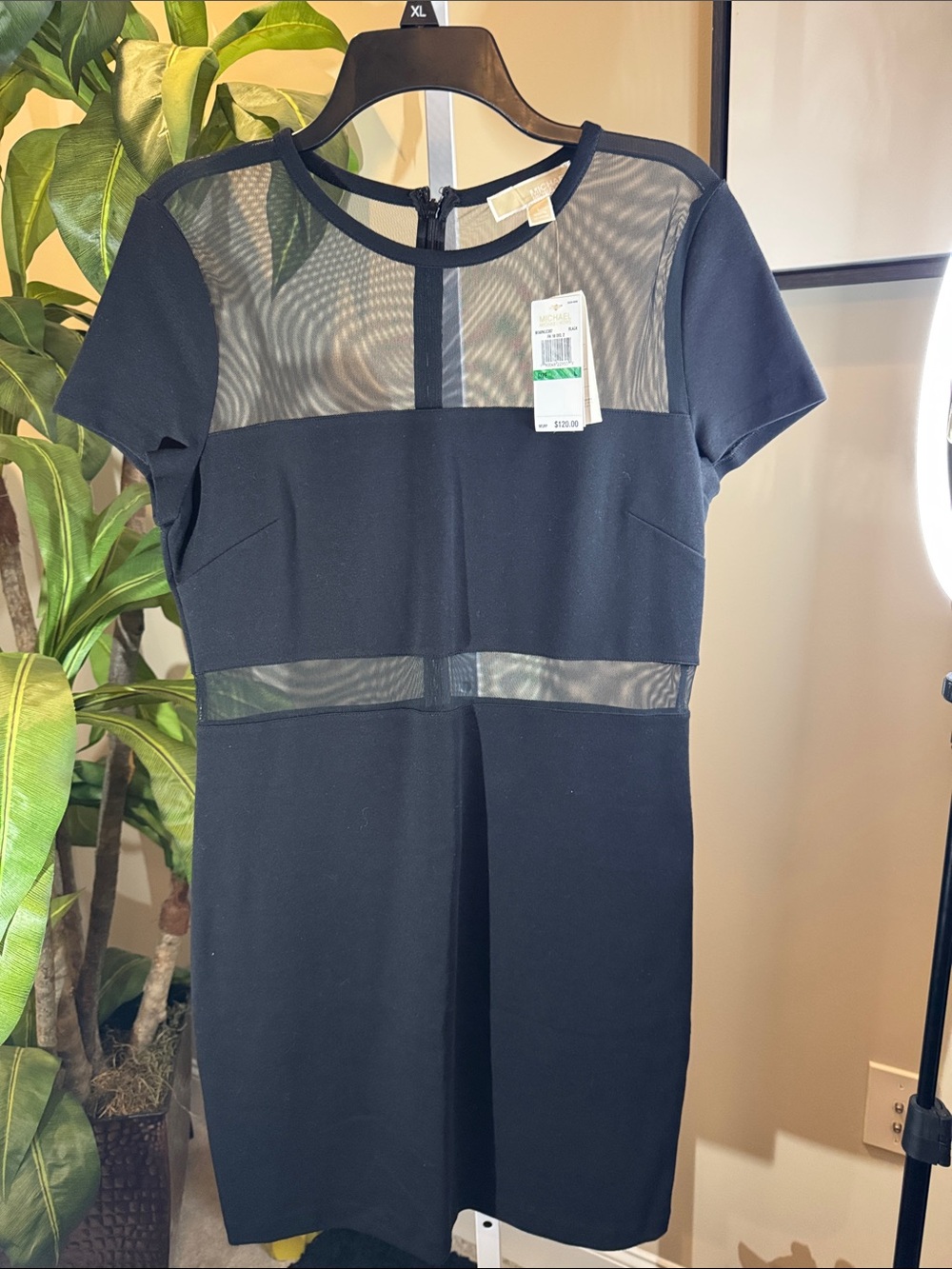 Classic Black Dress with Sheer Insets by Michael Kors size L New W/ Tag
